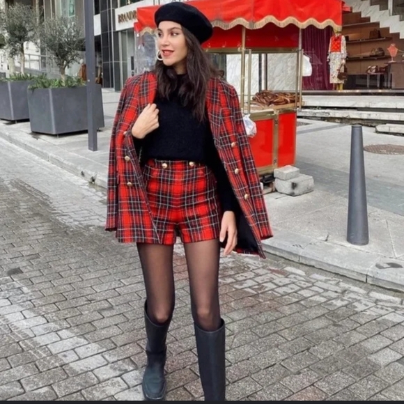 Zara red plaid blazer - Picture 2 of 8